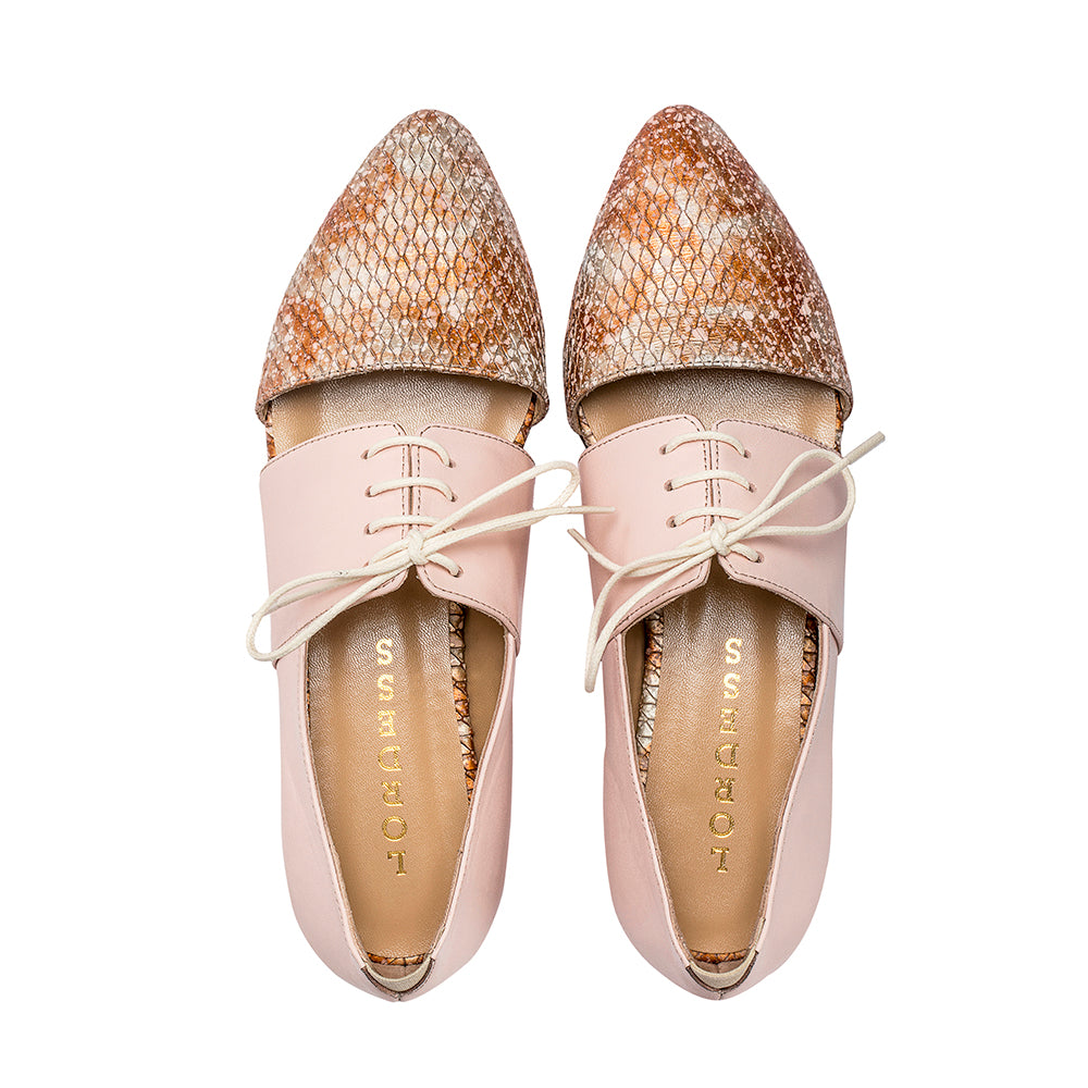 Genuine Leather Oxford Shoes for Women Rose Gold Lordess